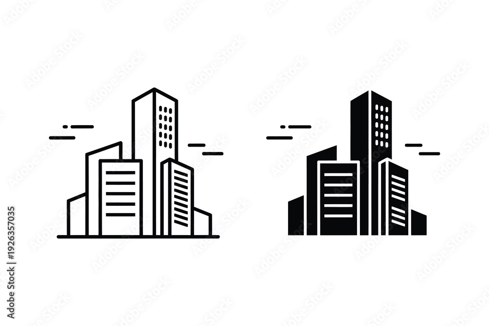 Obraz premium Modern City Buildings Skyscraper Skyline Vector Icon | Urban Architecture Landscape Symbol