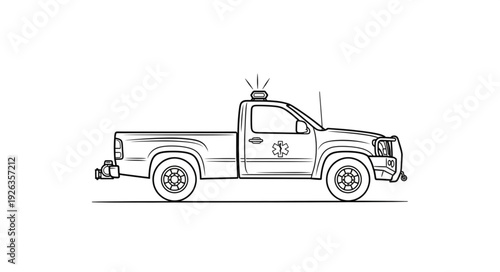 Pickup Truck Line Art Illustration.