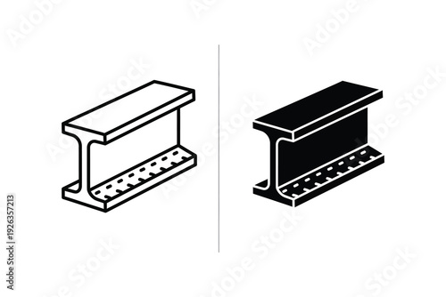 Steel I-Beam Icons: Outline and Silhouette for Construction and Industry