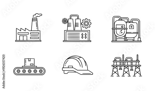 Manufacturing chemical industry outline icon vector set