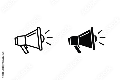 Megaphone icon, line art and silhouette for announcement, promotion, and sound