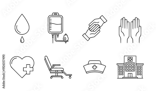 Medical charity blood donor outline icon collection