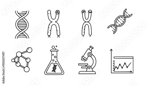 Genetic DNA biotechnology line icon vector set