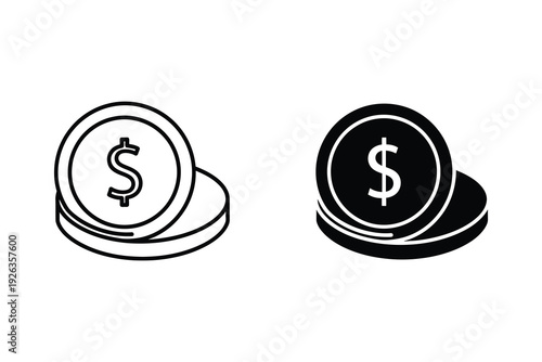 Stacked Dollar Coins Money Finance Payment Icon Vector