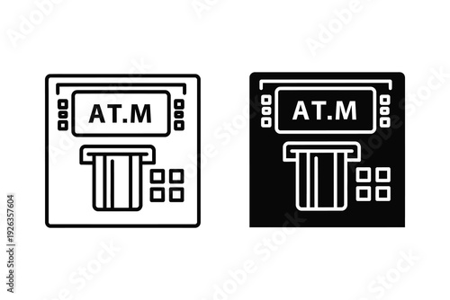 ATM Machine Icon Set: Banking Terminal Symbols for Cash Withdrawal and Financial Transactions