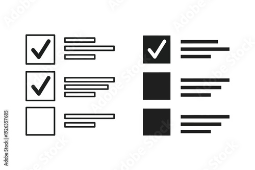Checklist and To-Do List Icons with Checkmarks and Empty Boxes
