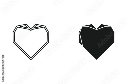Geometric Heart Icon Set: Outline and Solid Styles for Love and Romance Graphics