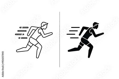 Fast Runner Athlete in Motion Outline and Solid Black Exercise Icon