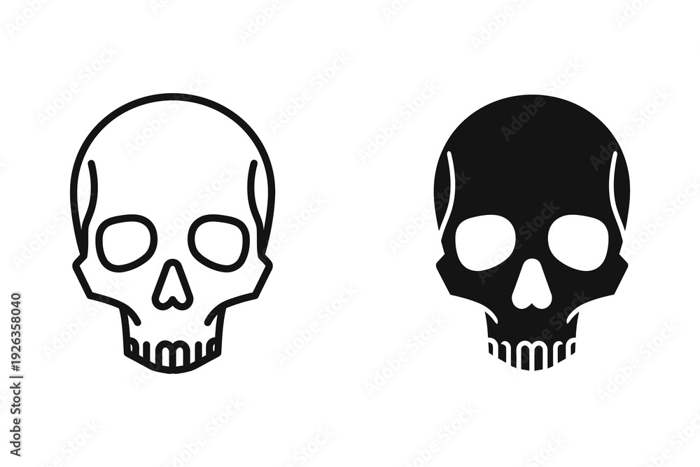Obraz premium Skull Icons: Danger, Warning, and Death Symbols in Outline and Solid