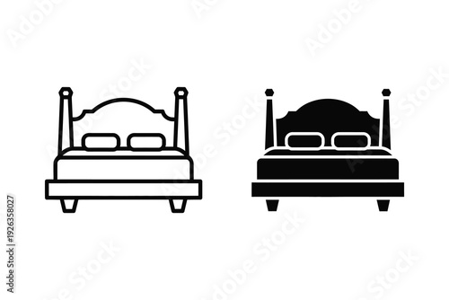 Bed Icons: Bedroom Furniture, Sleep, and Rest Symbols