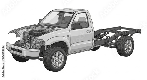 Pickup Truck Chassis Illustration.