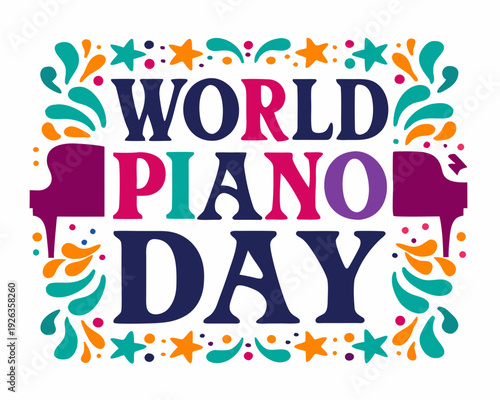 WORLD PIANO DAY vector illustration isolated on white background