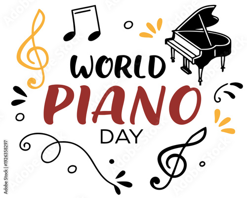 Piano Vector, World Piano Day Music and Instrument Celebration Illustration