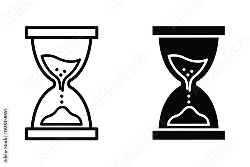 Hourglass Icon Set: Line Art and Solid Silhouette for Time Concepts