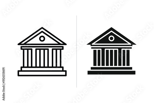 Simple Icons of a Government Building in Outline and Solid Black Style