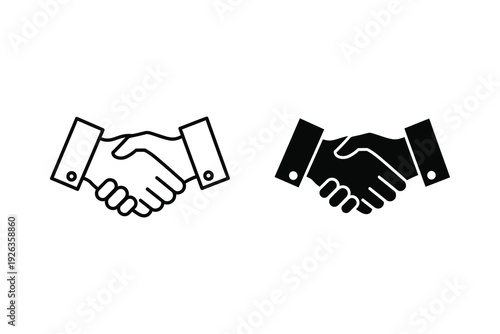 Handshake Icons in Outline and Solid Black for Agreement and Trust