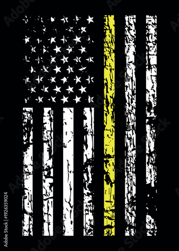 Distressed flag Thin Yellow Line American Flag Vector.	