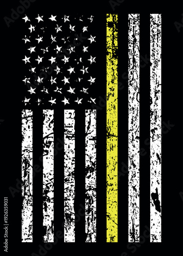Distressed flag Thin Yellow Line American Flag Vector.	