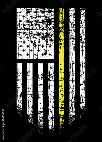 Distressed flag Thin Yellow Line American Flag Vector.	