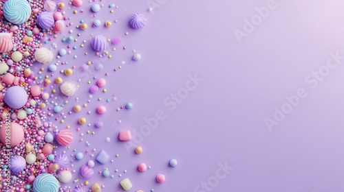 Pastel Spheres and Sprinkles on a Lavender Background.