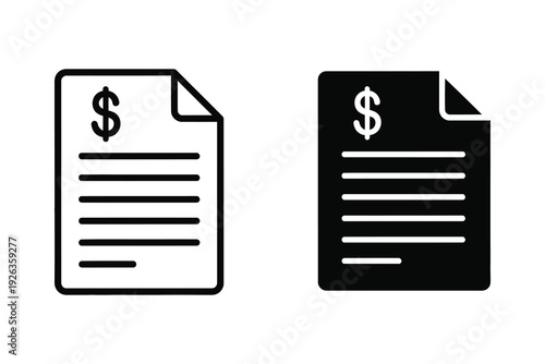 Invoice or document icon with dollar sign, outline and solid