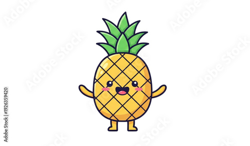 Kawaii smiling pineapple fruit mascot character isolated on white background cute summer healthy lifestyle vector illustration