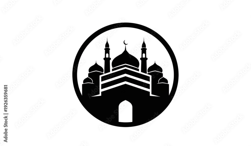 Obraz premium Geometric mosque silhouette badge icon isolated on white background Islamic architecture logo vector illustration