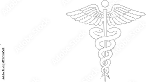 3D golden caduceus medical symbol featuring a winged staff and twin snakes isolated on a white background as a professional healthcare icon for pharmacy and hospital medicine illustration