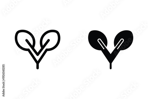 Seedling sprout icon set: outline and solid black for growth, new life, and nature.