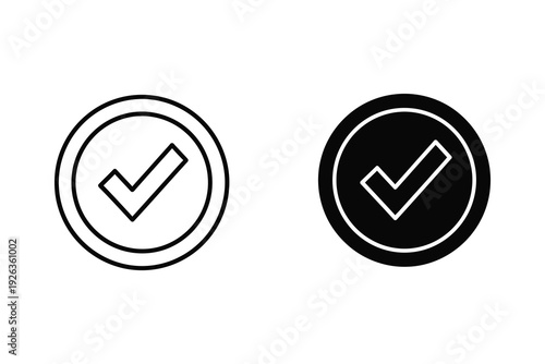 Checkmark icons in a circle, outline and solid black, indicating confirmation