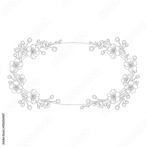 Floral wreath frame with flowers and leaves on white
