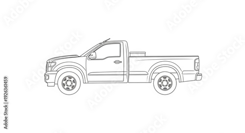Pickup Truck Line Art Illustration.