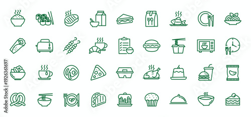Meal icon set. Editable line icons. Vector illustration.