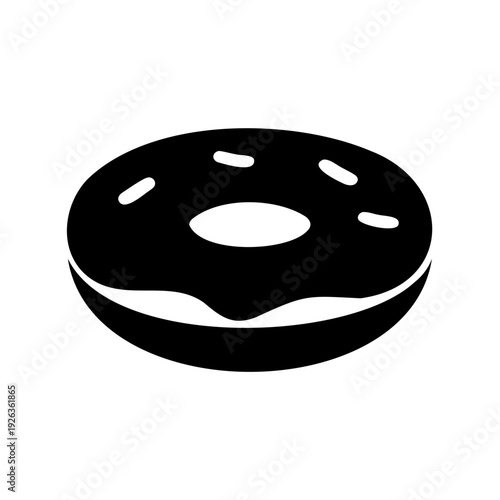 Black and white vector illustration of a frosted donut with sprinkles