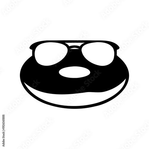Smiling black donut with sunglasses illustration on a white background