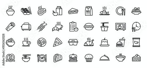 Meal icon set. Editable line icons. Vector illustration.
