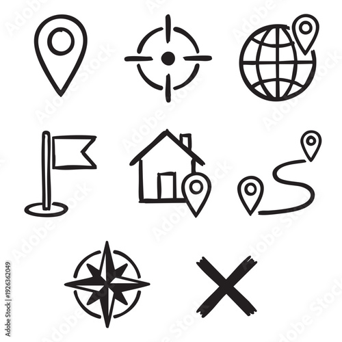 Minimal Navigation and Location Line Icons Set