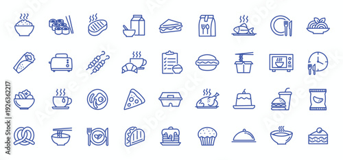Meal icon set. Editable line icons. Vector illustration.