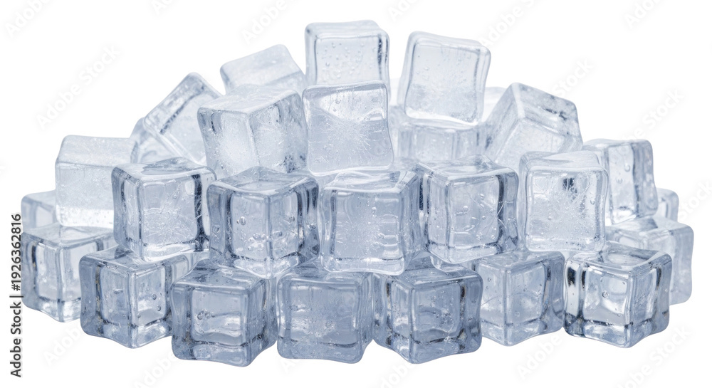 Obraz premium Photo-realistic Clear Ice Cubes Pile - Food Drink Refreshment Beverage Asset
