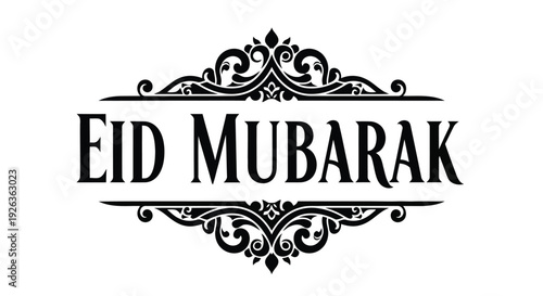 Elegant eid mubarak calligraphy with ornate floral design and decorative swirls
