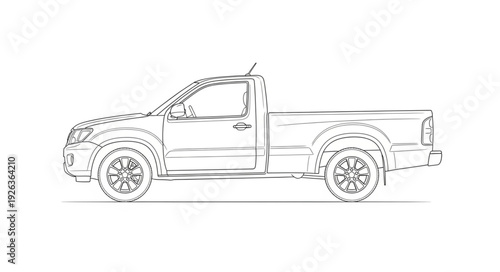 Pickup Truck Side View Illustration.