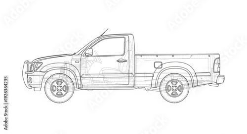 Pickup Truck Side View Illustration.