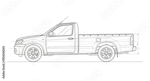 Pickup Truck Side View Illustration.