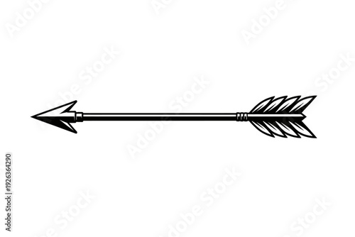Monochromatic arrow icon, sleek design with sharp arrowhead, straight shaft, and feathered fletching, symbolizing direction, archery, progress, aim, and guidance. A versatile vector asset, perfect for