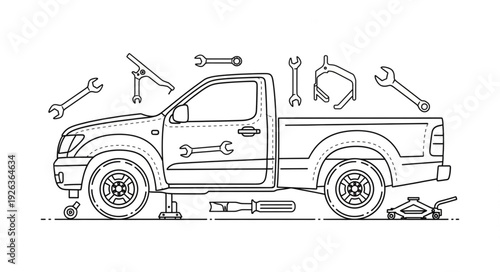 Pickup Truck Repair Tools Outlined.