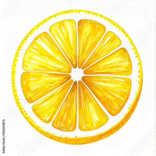 Watercolor painting of lemon slice, hand-drawn, isolated on white background, fresh and tasty citrus fruit