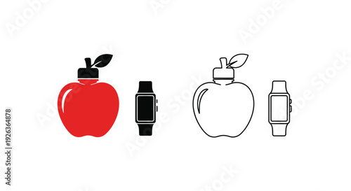 Red apple and black smartwatch icons with outlined variations displayed