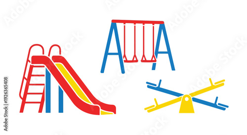 Colorful playground equipment illustration featuring a slide ladder and roundabout