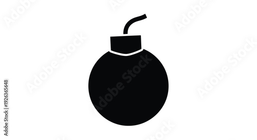 Simple black silhouette of a classic round bomb with a lit fuse