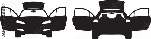 car silhouette with open doors front and back view vector illustration